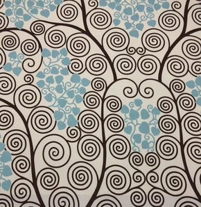 KRAVET STORYBOOK 615 CHOCOLATE BLUE SCROLL FLORAL FR FABRIC BY THE YARD 54"W - Picture 1 of 5