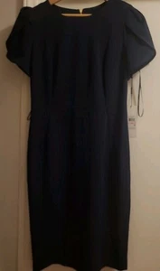 NWT $119 Calvin Klein Tulip Sleeve Classic Sheath Zip Back Navy Blue Dress Sz 10 - Picture 1 of 6