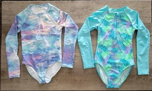 OshKosh B'gosh & Cat & Jack Swimsuit Rashguard Size 14 Girls Zip Long Sleeve - Picture 1 of 6
