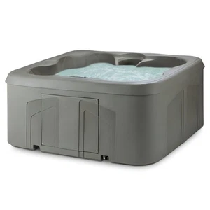 LifeSmart LS100 Taupe 4 Person Plug and Play Square Hot Tub Spa with Black Cover - Picture 1 of 12