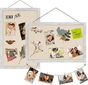 Egofine Cork Board Bulletin Board with Linen, 16X11 Wood Frame Pin Board, 2 Pack - Picture 1 of 12