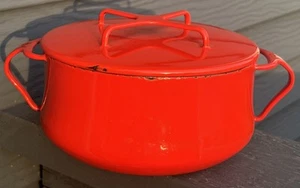Vintage DANSK IHQ FRANCE Kobenstyle Red Enamel Dutch Oven Pot Trivet Lid 2 Qt - Picture 1 of 5