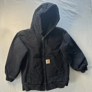 Carhartt Youth Small 7-8 Black Heavyweight Quilted Full Zip Hooded Jacket - Picture 1 of 9