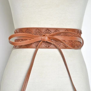 Women Obi Belt Faux Leather Lace Wrap Wide Belt Tie Belt Waist Belt Waist Band - Picture 1 of 10