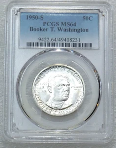 1950-S Booker T Washington Half Dollar PCGS MS64 Frosty White Luster #E94N - Picture 1 of 4