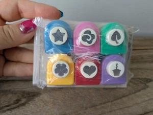 Small 1'' paper punch set of 6, New sealed, star/cloud/leaf/flower/heart/cupcake - Picture 1 of 10