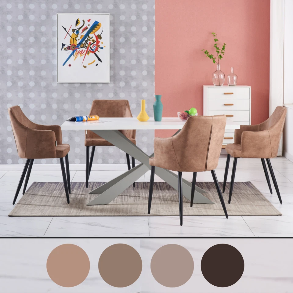 7PCS Zarah Dining Table Set w/ a White Dining Table & 6 Leather Dining Chairs - Image 1 of 1