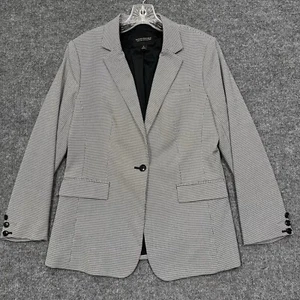 Banana Republic Blazer Womens 8 Black White Houndstooth Plaid Long & Lean - Picture 1 of 17