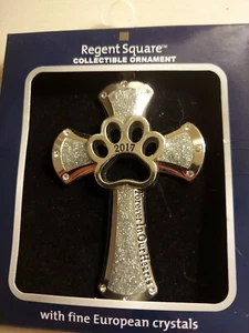 Christmas Pet Ornament Dog Silver Metal Cross With European Crystals 2017 Paw - Picture 1 of 4