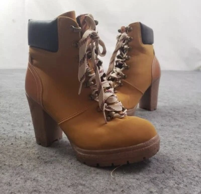 Lindo! Botas Wild Diva Tacones Mujer 7 Marrón Con Cordones Foto 1 de 4