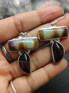 Pendientes colgantes de piedras preciosas de ágata de plata de ley 925 regalo... - Imagen 1 de 6