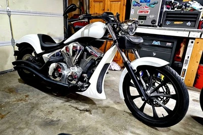 Custom Raked chin Spoiler Radiator cover Fits Honda Fury All years Black Fiber - Image 1 of 4