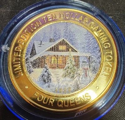 2022 FOUR QUEENS $10 BLUE Cap Silver Strike Christmas House Jan Release - Image 1 of 2