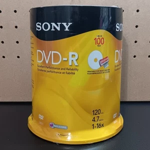 SONY DVD-R 100 Pack 120min 4.7GB 1-16X Printable for Inkjet Printers New Sealed - Afbeelding 1 van 19