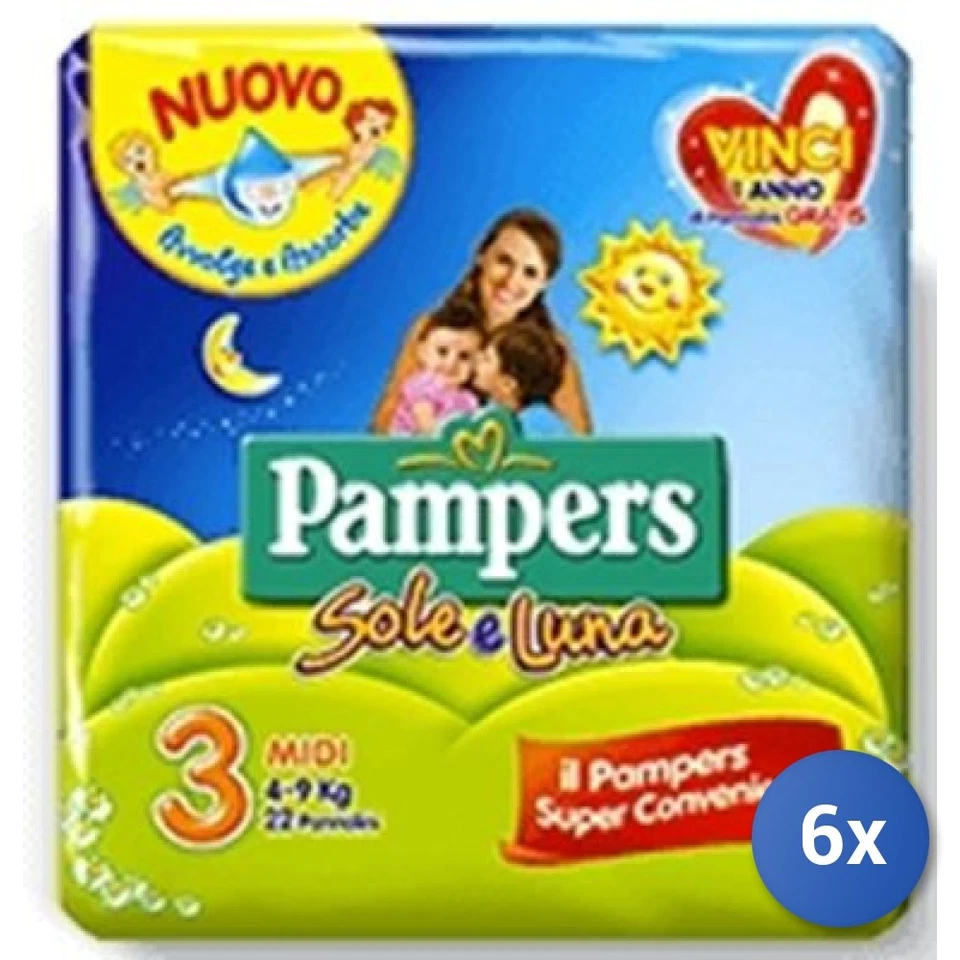 8 pacchi (160 Pannolini) Pannolino Pampers sole e Luna Taglia 3 (4/9 Kg)