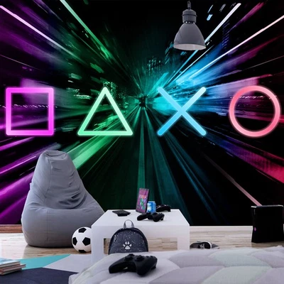 Playstation Neon Montañas FOTOMURAL NO TEJIDO 3D SALÓN PAPEL PINTADO MURAL XXL - Imagen 1 de 2