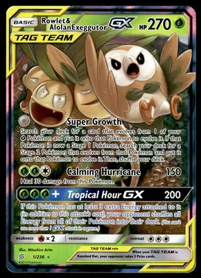 Pokemon TCG SM - Unified Minds #1/236 Rowlet & Alolan Exeggutor GX LP+ - Image 1 of 2