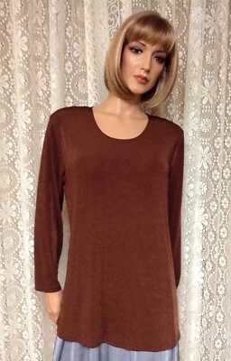 JOSTAR Poli Spandex Tejido Slinky MANGA LARGA CAMISETA TOP MARRÓN ROPA DE VIAJE S M L XL Foto 1 de 4