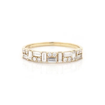 14k Yellow Gold Baguette Diamond Half Eternity Band Ring Mother's Gift Jewelry - Image 1 of 3