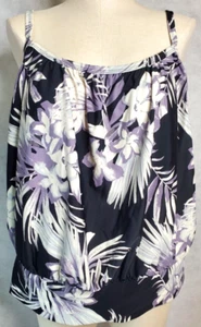 Swim Top Sz:20W womans NWOT Kona Sol floral Purple/Black/Gray Loose fit, high c - Picture 1 of 7