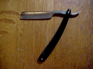 C.W. HACKET Antico RASOIO DRITTO in acciaio diamantato con manico nero - Foto 1 di 4