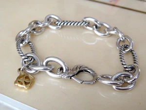 DAVID YURMAN 18K GOLD , STERLING SILVER LARGE FIGARO LINK CHAIN BRACELET - Picture 1 of 3