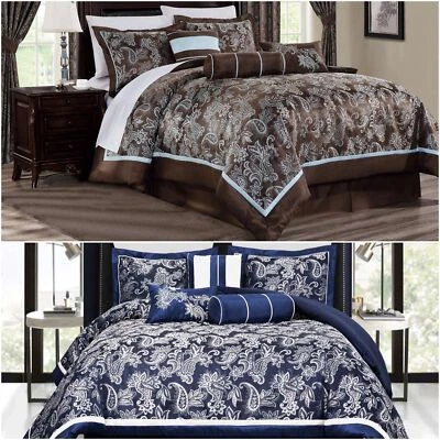 Chezmoi Collection Tuscany 7-Piece Paisley Floral Jacquard Woven Comforter Set - Image 1 of 4