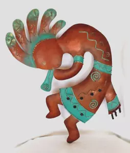 Metal Kokopelli Southwestern Copper, Turquoise, Gold & Black Beads Wall Art OOAK - Picture 1 of 3