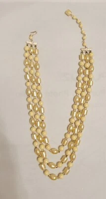 ВИНТАЖНЫЙ ЯПОНИИ 3 ПРЯДЬ ЛИМОН ЖЕЛТЫЙ С ИСКУССТВЕННЫМ ЖЕМЧУГОМ 17» БИСЕР ОЖЕРЕЛЬЕ - ИЗЯЩНЫЙ - Изображение 1 из 4
