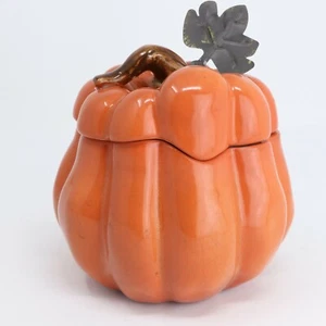 Autumn/Halloween Orange Ceramic Pumpkin w/Lid by Russ Berrie - Picture 1 of 6