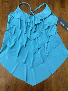 NEW Trimshaper Teal Aqua Blue Tiered Layered Tankini Swimsuit Top Sz 8 Msrp $60 - Picture 1 of 1