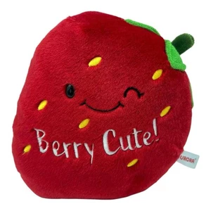 Aurora 9 in. "Berry Cute!" Strawberry Plush Figural Smiling Squishy Bean Bag - Picture 1 of 5