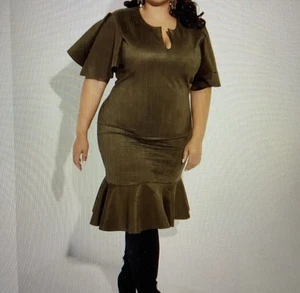 Women's Plus Size Dress Ashely Stewart Olive Green NWT Ruffles Size 22/24 - Picture 1 of 7