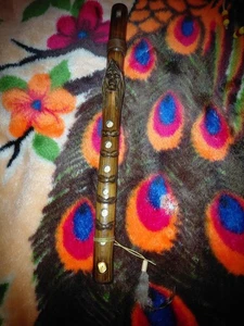 Native American Flute Indian Head Drawing&Hanging Feathers See Pictures - Picture 1 of 9
