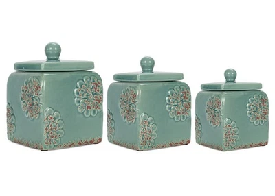 Floral Blue 10, 9, 8 inch Ceramic Food Storage Canisters Set of 3 38993 - Image 1 of 4