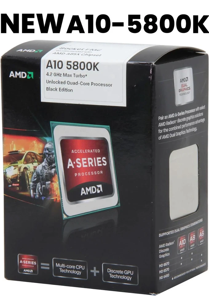 NEW AMD A10-5800K Quad Core 3.8 GHz Socket FM2 AD580KWOHJBOX Processor w/ Cooler - Image 1 of 4