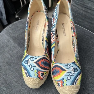 VTG Nine West High Wedges Women Size 6 Multicolor Boho Espadrilles Platform - Picture 1 of 4
