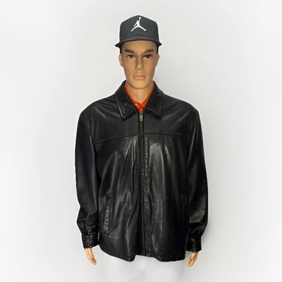 Chaqueta Johnston & Murphy 100 % cuero negra XL forro con cremallera de colección Y2K Foto 1 de 4