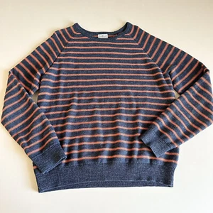 L.L. Bean Men’s 100% Organic Cotton Sweater Size Large Blue Orange Striped EUC - Picture 1 of 11