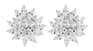 CLIP ON EARRINGS silver plated luxury earring with cubic zirconia stones - Marge - Picture 1 of 3
