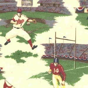 Old School sheeting retro baseball football sports54 inch wide fabric Moda 24 in - Picture 1 of 1