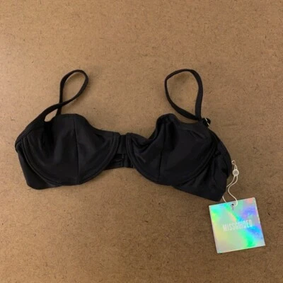 Nuevo top de natación bikini con balcón Missguided para mujer negro correa ajustable 4 Foto 1 de 4