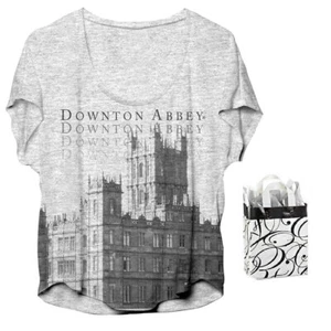 Downtown Abbey Junior Women's Scoop Neck Heathered Gray T-Shirt and Bag - NWT - Picture 1 of 2