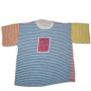 Vintage Keep Fit T-Shirt Mens Medium Multicolor Stripes Workout Single Stitch - Picture 1 of 3