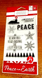 CLEAR ACRYLIC HAMPTON ART STAMPS & STENCILS  Peace on Earth  NOEL  wrk CTMH blk - Picture 1 of 3