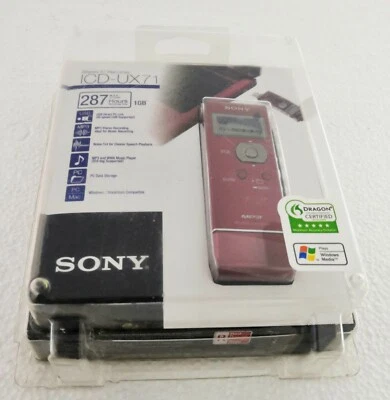 Sony ICD-UX71 RED Digital Voice Recorder with 1GB Flash Memory - Image 1 of 3