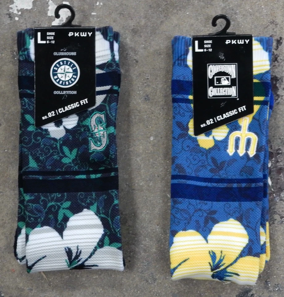 2 Pack Seattle Mariners MLB Crew Socks Mens Large Fits 6-12 Luau Hawaii Coop  - Image 1 of 1