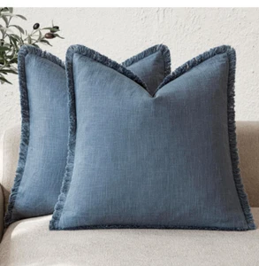 2 Piezas Fundas de Almohada Decorativas de Lino con Flecos de 18x18" Acogedor Cojín, Cenizas Azules - Imagen 1 de 10