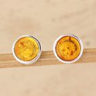 Lemon Baltic Amber Round Sterling Silver Stud Earrings New With Box