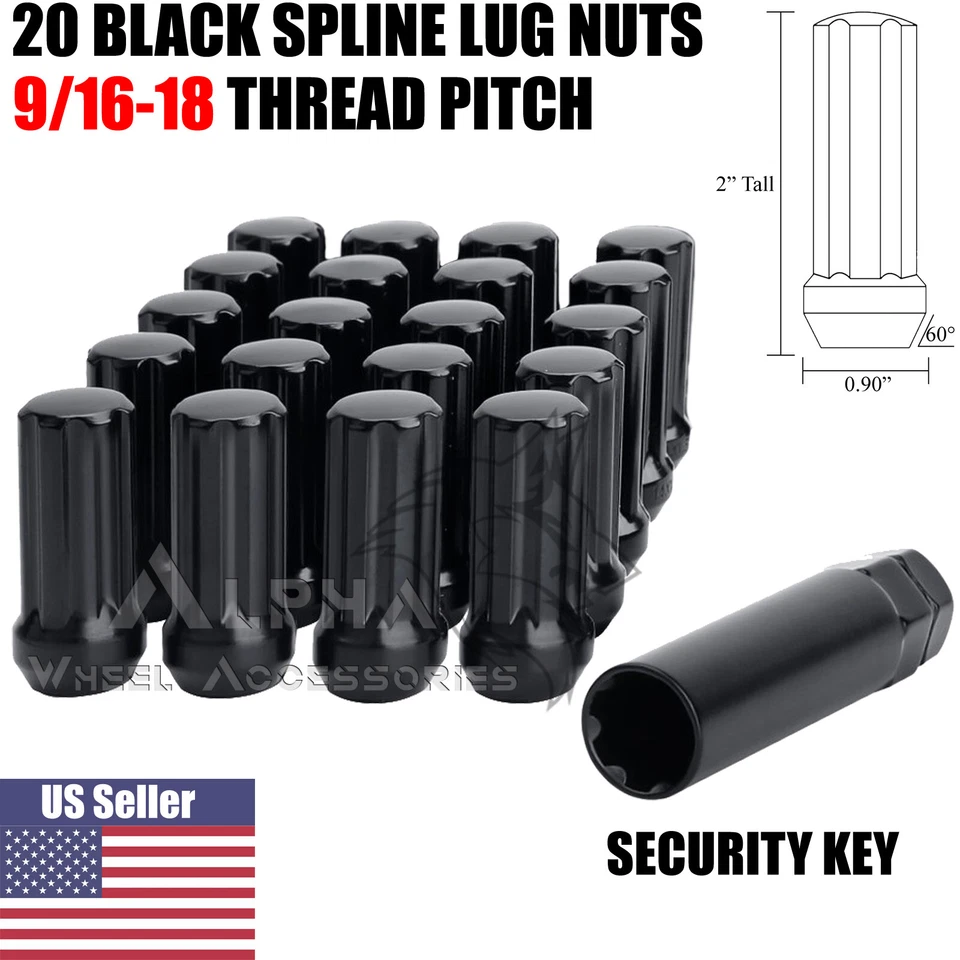 Tuercas estriadas negras Dodge Ram 1500 20 piezas 9/16 para Durango Dakota Raider + llave Foto 1 de 4